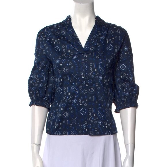 Xirena Lucia Navy Paisley Print Blouse size Large (L) - Picture 1 of 6